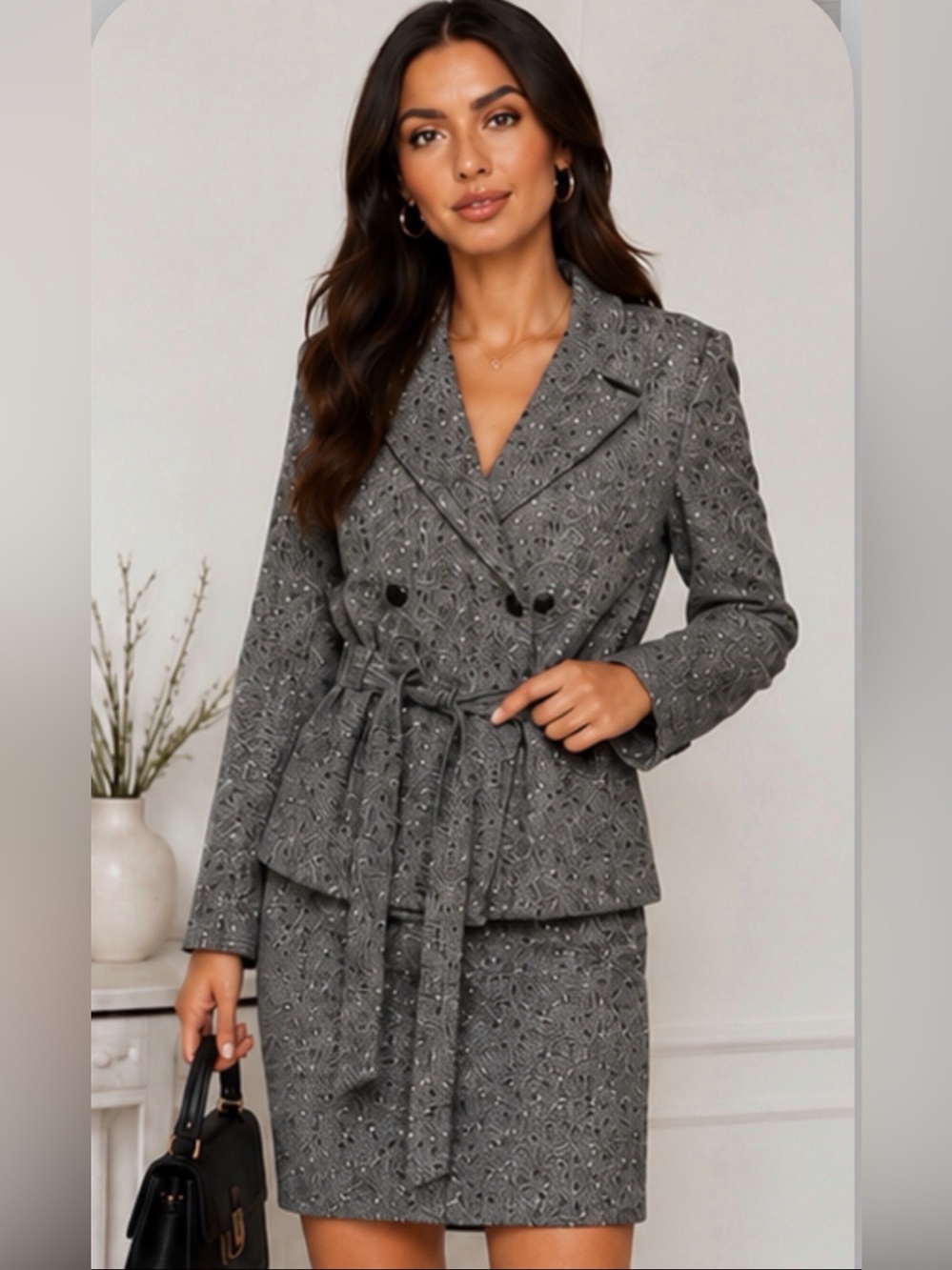 Vintage Neiman Marcus 100% Wool Belted Skirt Suit | Size 12
